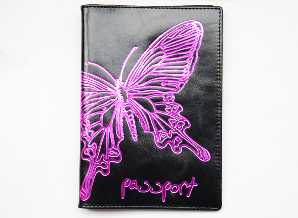 HASSION passport without logo and lining emboss purple butterfly in outside leather HASSION passport without logo and lining emboss purple butterfly in outside leather