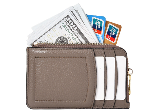 custom logo cowhide zipper coin bag color casuals cardholder