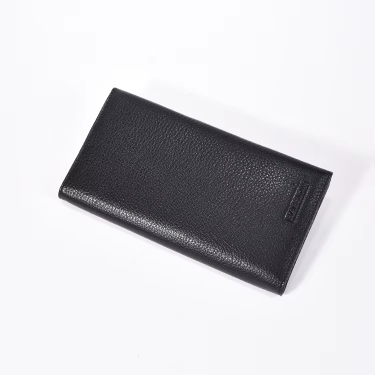 Black long men's leather wallet