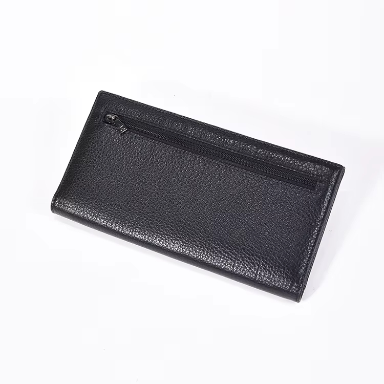 Black long wallet exterior with zipper pocket