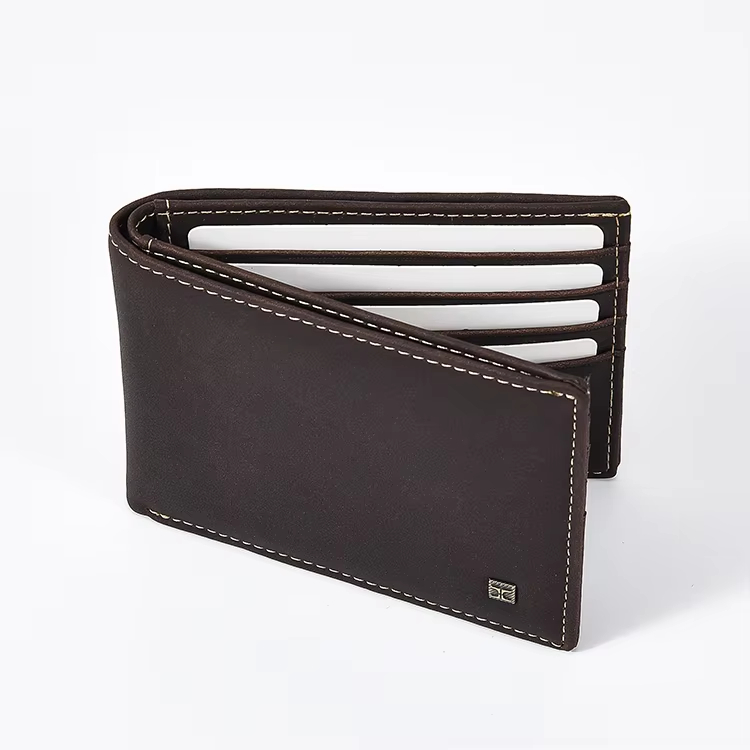 Men's black bifold leather wallet for OEM development