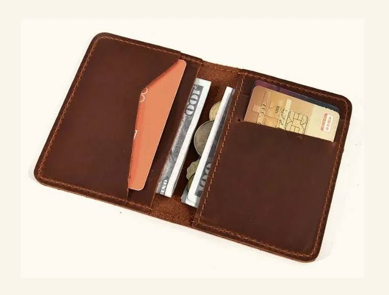 Brown open leather card case