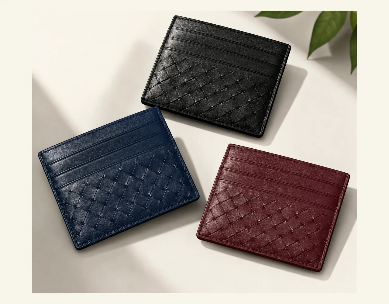 Woven leather card holder color set for OEM development
