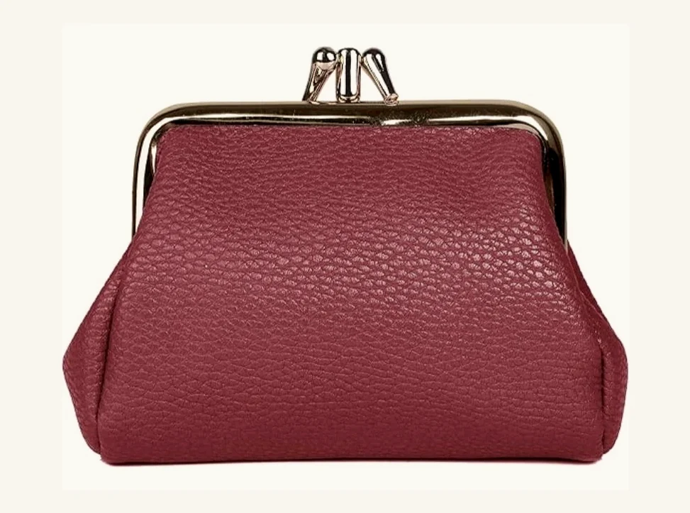 Red kiss-lock leather coin case