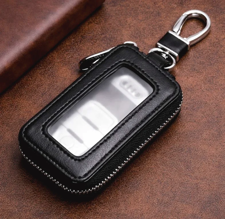 Classic black leather car key pouch