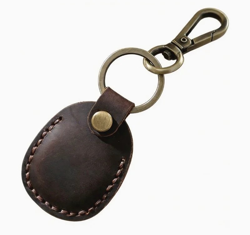 Brown leather key fob with metal hook