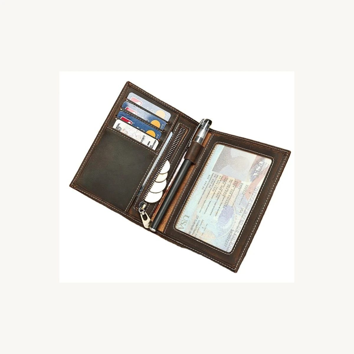 Brown passport holder interior structure reference